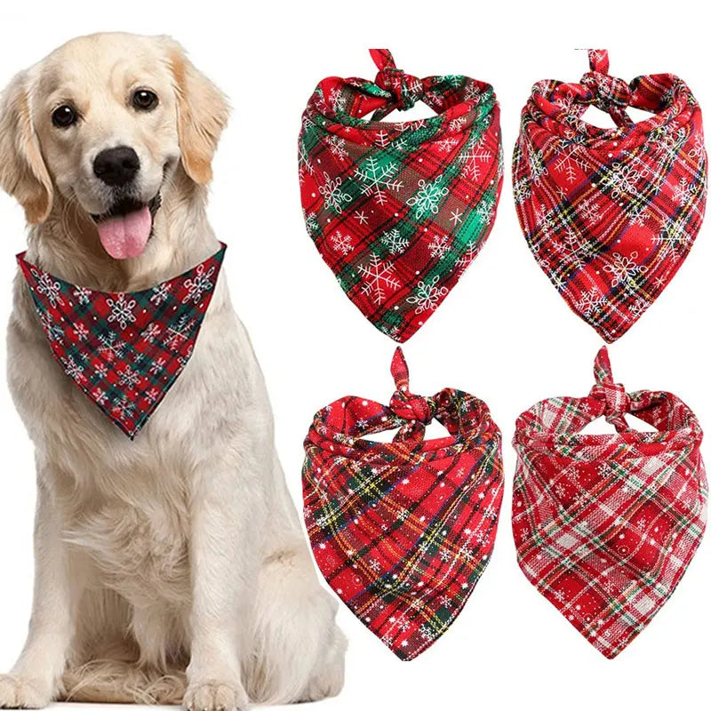 Red Plaid Dog Bandanas Large dog