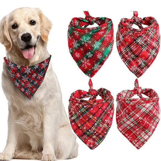 Red Plaid Dog Bandanas Large dog